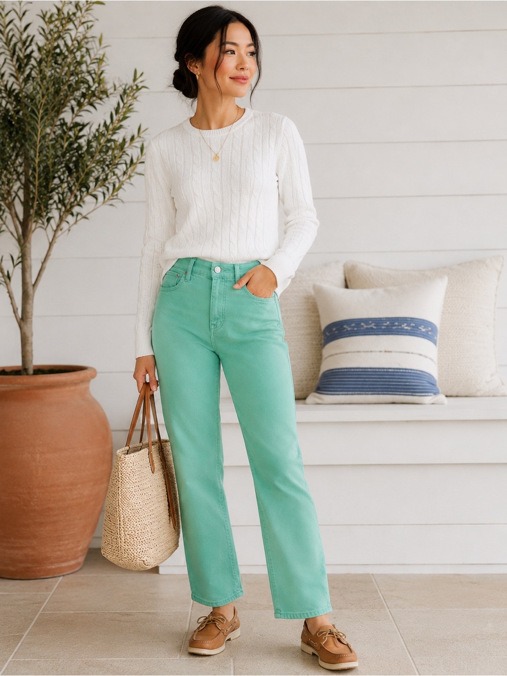 J.Crew Essential Straight Garment-Dyed Jeans NWT Petite 29P Mint Green